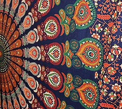 raajsee Blue Orange Tapestry Mandala Wall Hanging- Wall Tapestries For Bedroom - Aesthetic