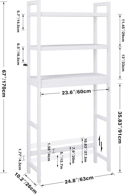 SMIBUY Bathroom Storage Shelf, Bamboo Over-The-Toilet Organizer Rack, Freestanding Toilet Space
