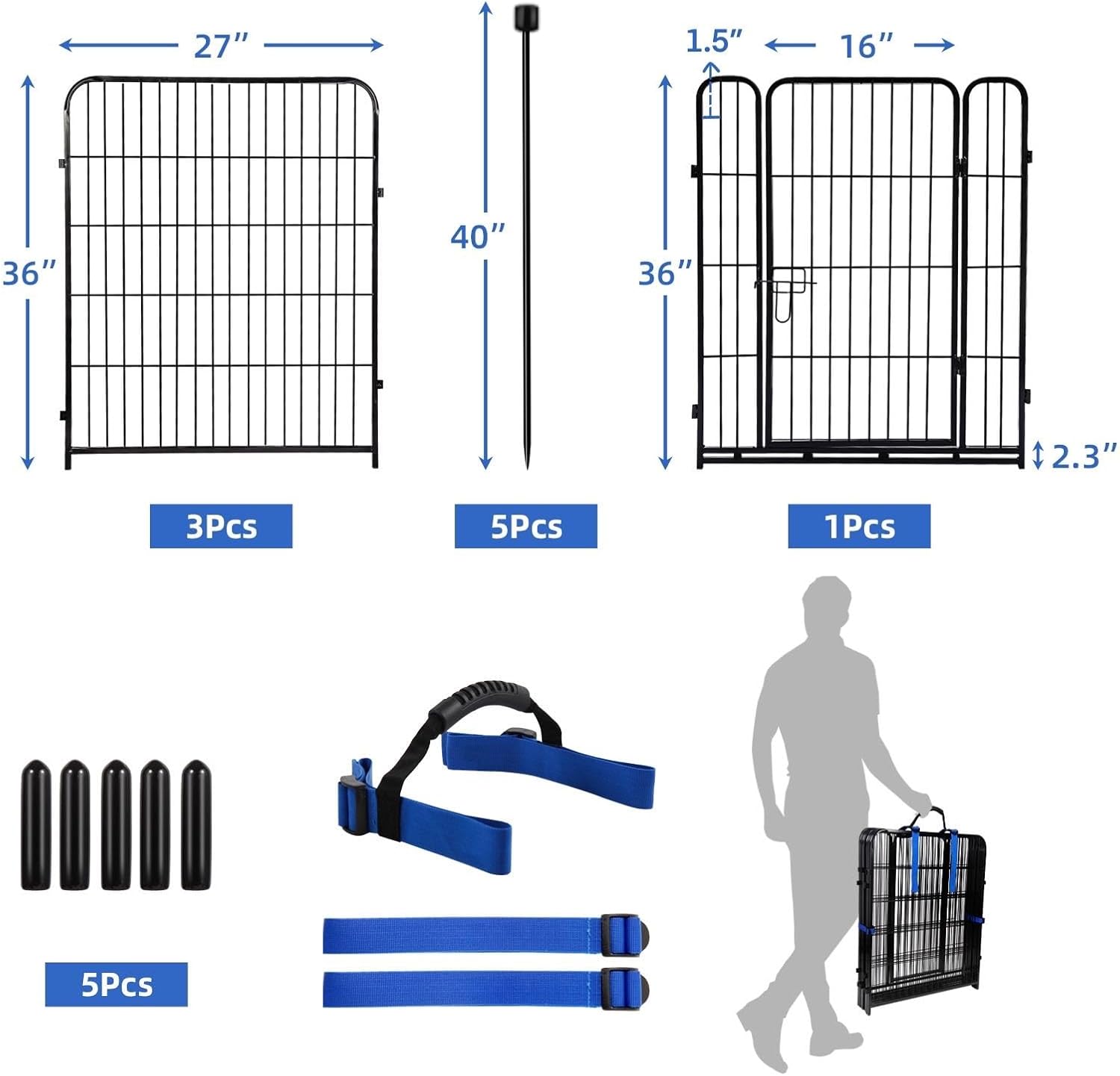 ADAVIN Tall Garden Fence with Gate, 36 in(H) 4 Panels Heavy Duty Iron Metal Animal Barrier Fence