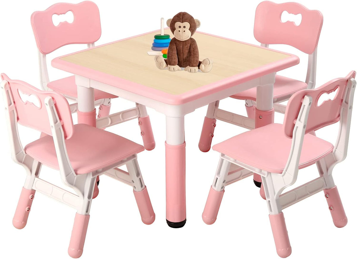 FUNLIO Kids Table and 4 Chairs Set, Height Adjustable Toddler Table and Chair Set for Ages 3-8
