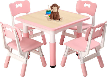 FUNLIO Kids Table and 4 Chairs Set, Height Adjustable Toddler Table and Chair Set for Ages 3-8