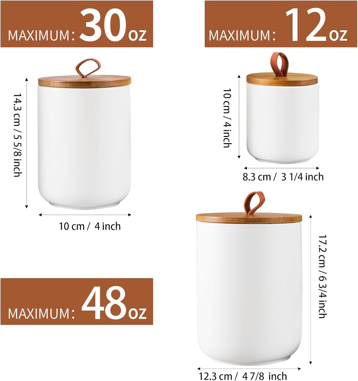 Ceramic Canister Set for Kitchen, 3pcs White Ceramic Kitchen Canisters for Countertop with Airtight