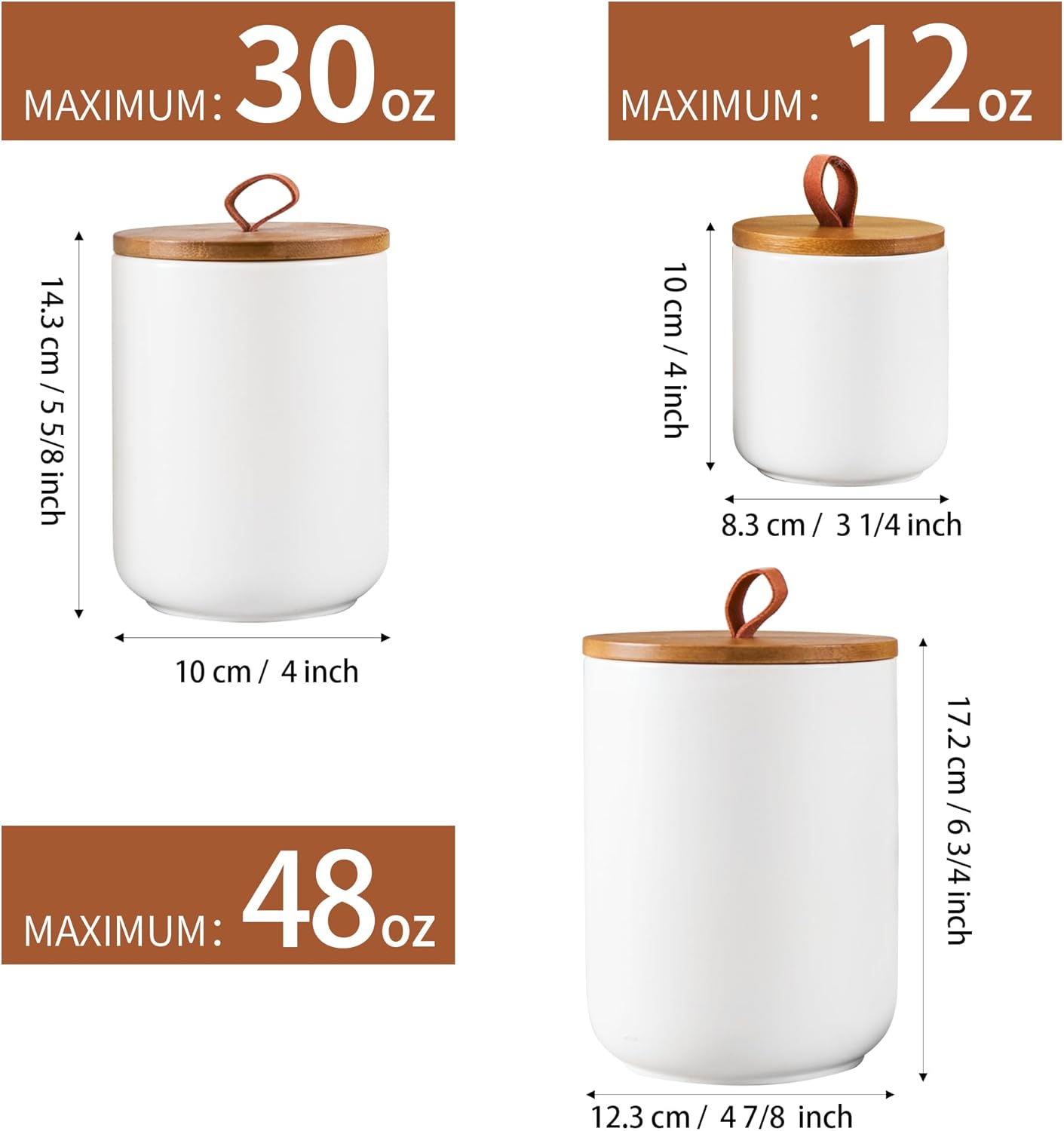 Ceramic Canister Set for Kitchen, 3pcs White Ceramic Kitchen Canisters for Countertop with Airtight