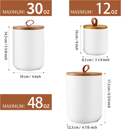 Ceramic Canister Set for Kitchen, 3pcs White Ceramic Kitchen Canisters for Countertop with Airtight
