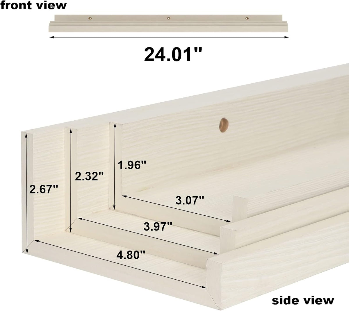 Giftgarden 24 Inch Floating Shelves for Wall, Creamy White Beige Wood-Grain Wooden Shelf Ledge for