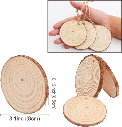 AerWo Natural Wood Slices 50 Pcs 2.7-3.1 Inches Craft Wood Kit Unfinished Predrilled with Hole