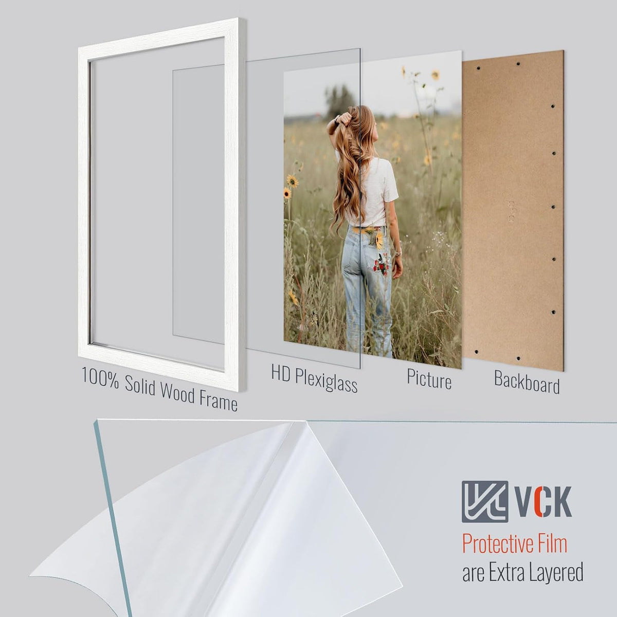 VCK 14x24 Picture Frame Set of 3, White Solid Wood Poster Frames, Textured Exclusive Wall Gallery