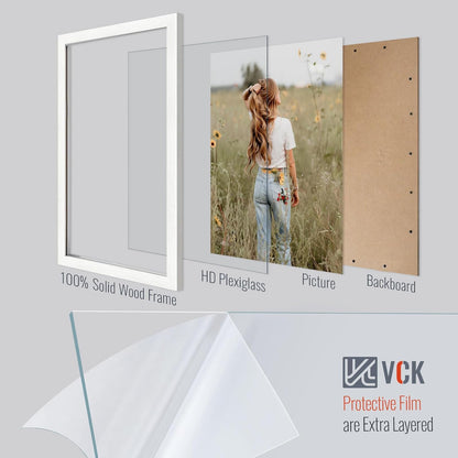VCK 14x24 Picture Frame Set of 3, White Solid Wood Poster Frames, Textured Exclusive Wall Gallery