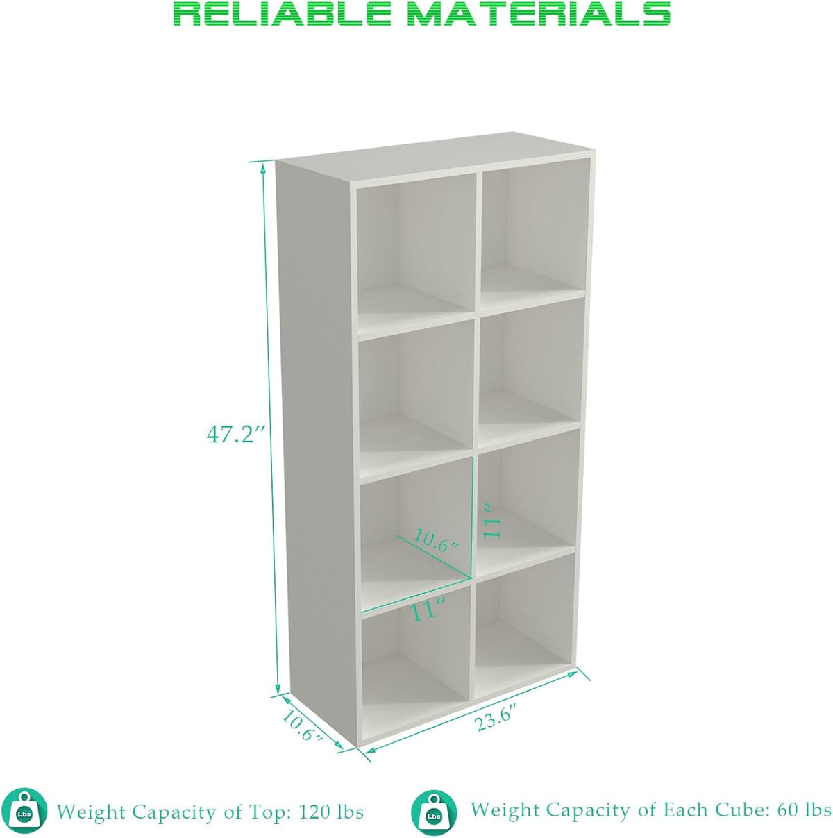8-Cube Storage Shelf Bookcase - Wooden 4-Tier Floor Standing Open Bookshelf, Modern TV Stand up to