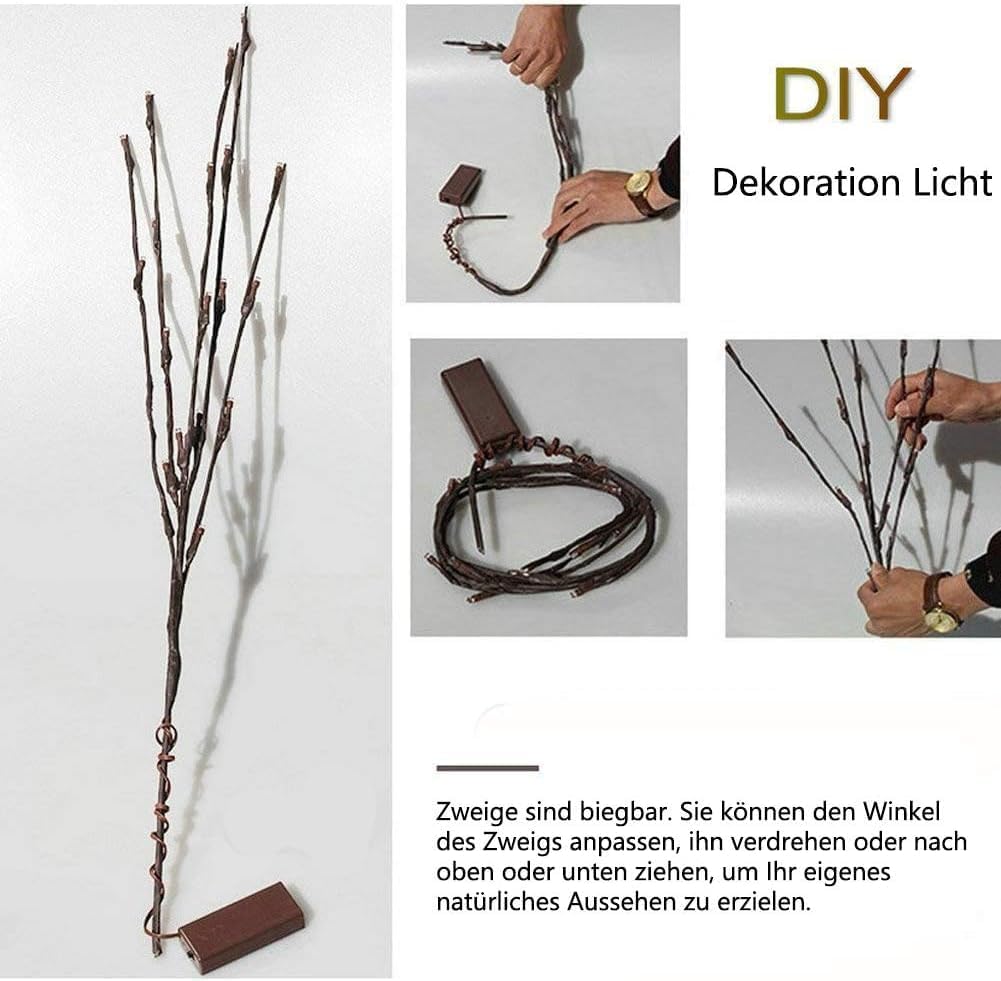 DK177 2 Pack Led Branch Light Battery Operated Lighted Branch Vase Filler Willow Tree Artificial