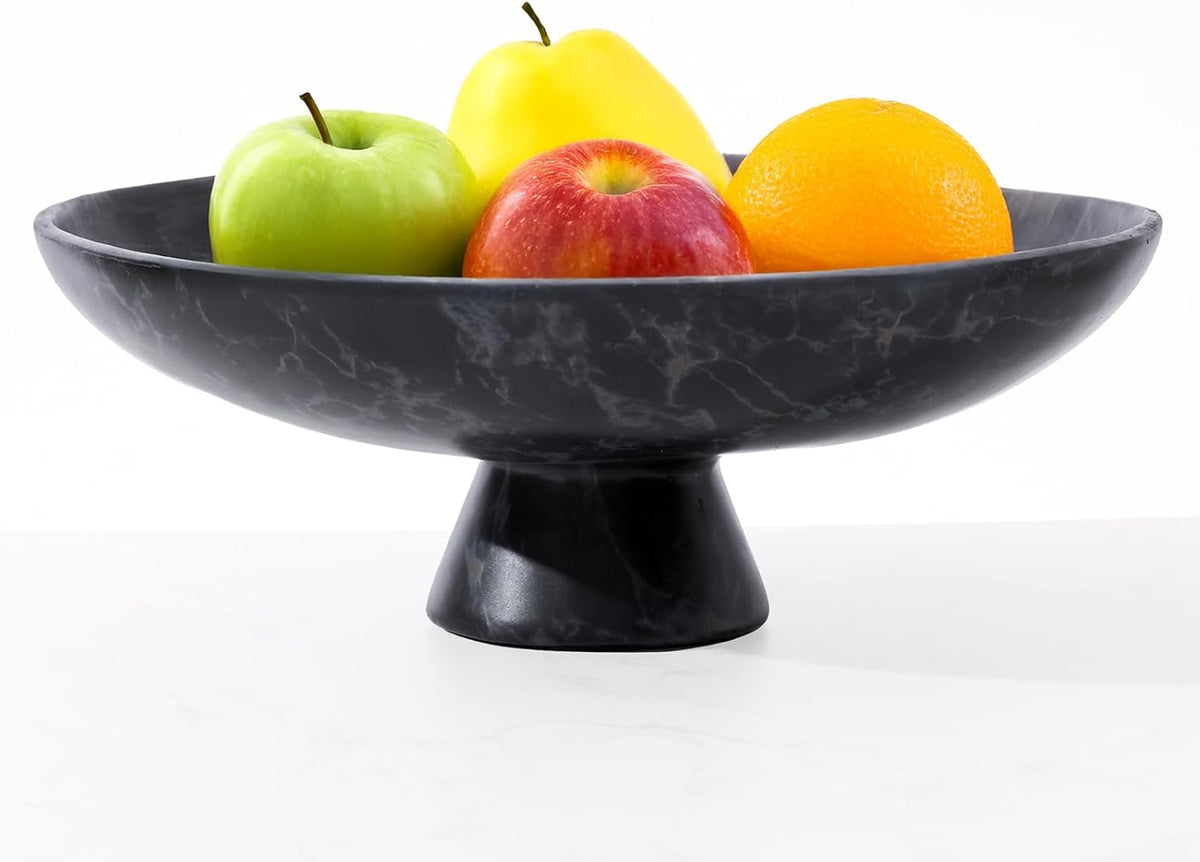 DN DECONATION Black Resin Decorative Bowl for Home Decor, 11.2" Pedestal Kitchen Fruit Bowl/Key