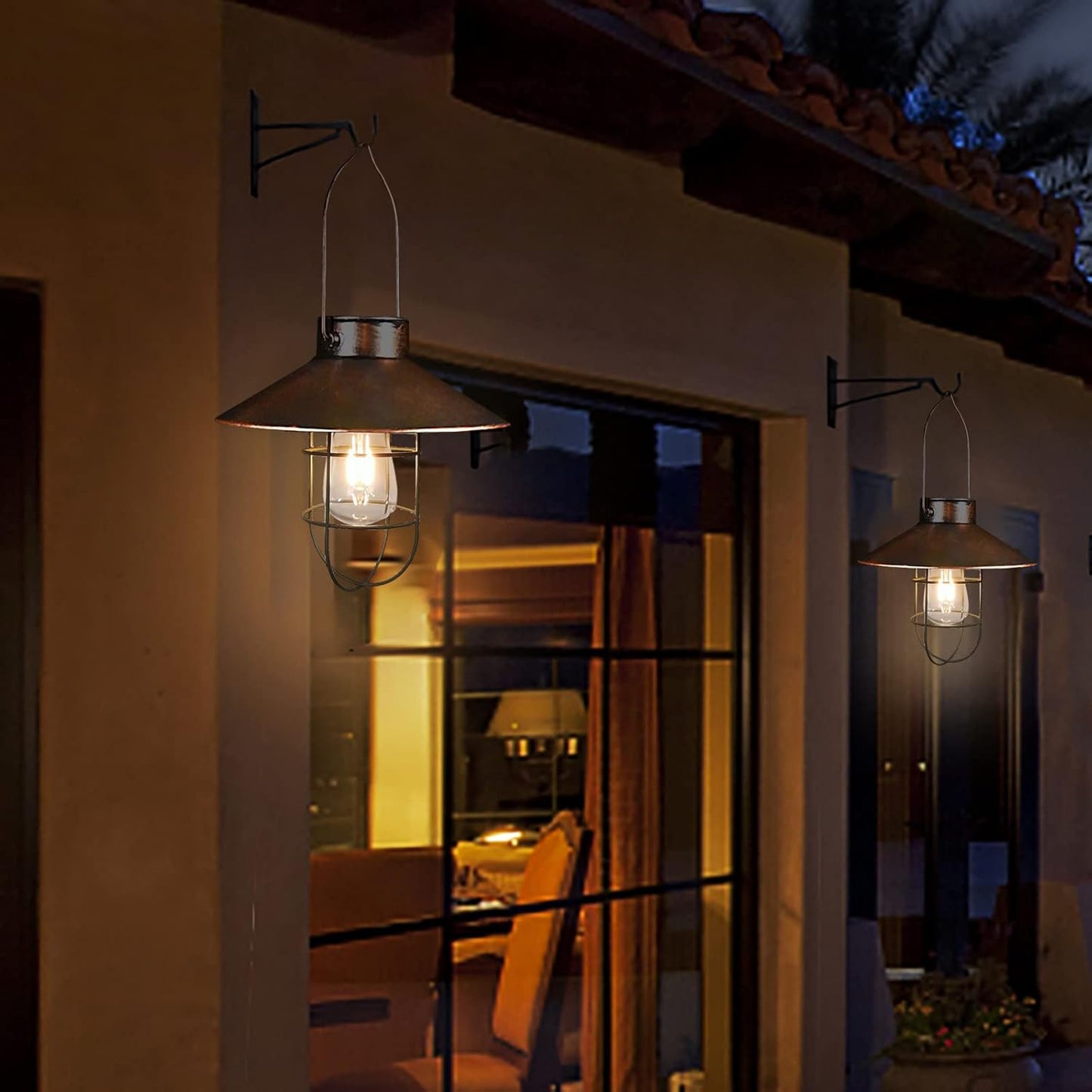 pearlstar Solar Lantern Outdoor Hanging Light Metal Farmhouse Solar Lamp with Warm White Edison