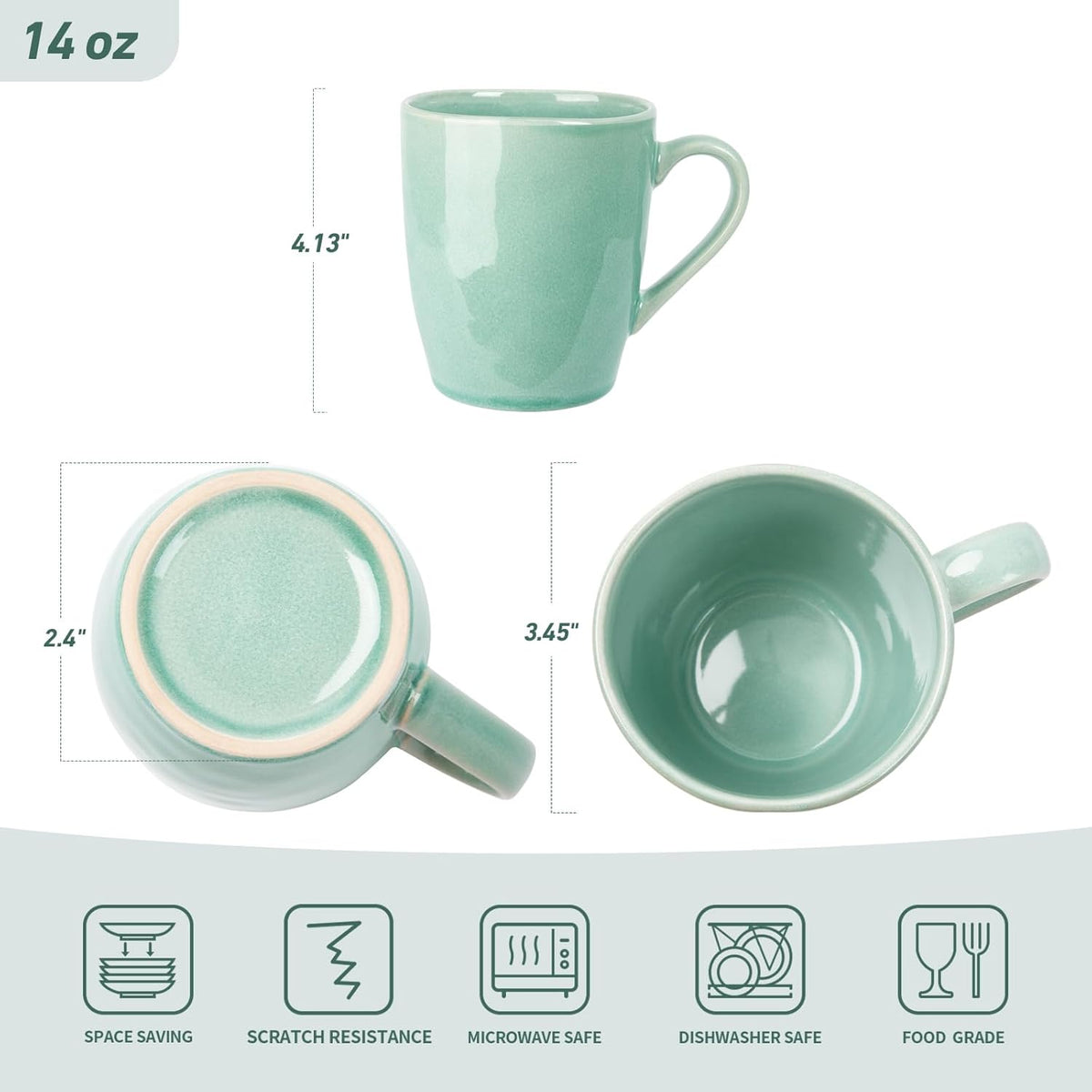 famiware Aurora Coffee Mugs, 14oz Mug Set of 4, Stoneware Mug, Cups for Kitchen, Cappuccino, Latte