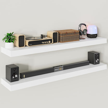 Heimlove 55 Inch Long Floating Shelves for Wall,9.3" Deep White Floating Shelves Set of 2,Large
