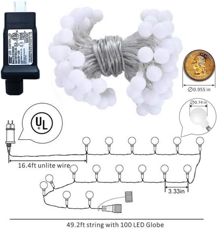 Globe String Lights for Bedroom, 49 Feet 100 LED Fairy Lights Plug in, 8 Modes Warm White Christmas