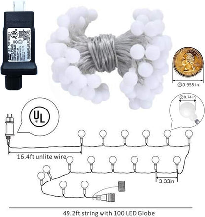 Globe String Lights for Bedroom, 49 Feet 100 LED Fairy Lights Plug in, 8 Modes Warm White Christmas