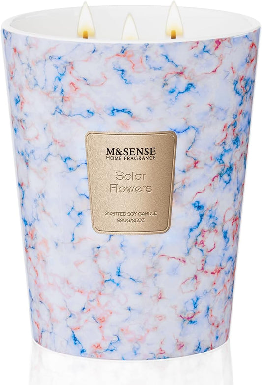 M&SENSE SolarFlowers Scented Candles for Home, 3-Wick Highly Scented Jar Candles, Extra Large