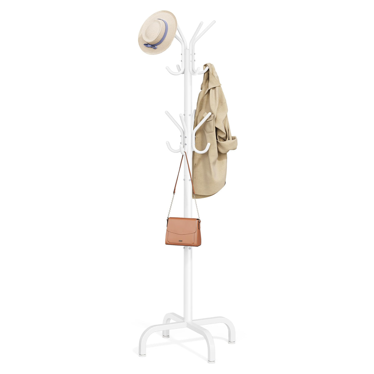 SONGMICS Coat Rack Freestanding with 16 Hooks, Metal Coat Tree Stand with 4 Adjustable Feet