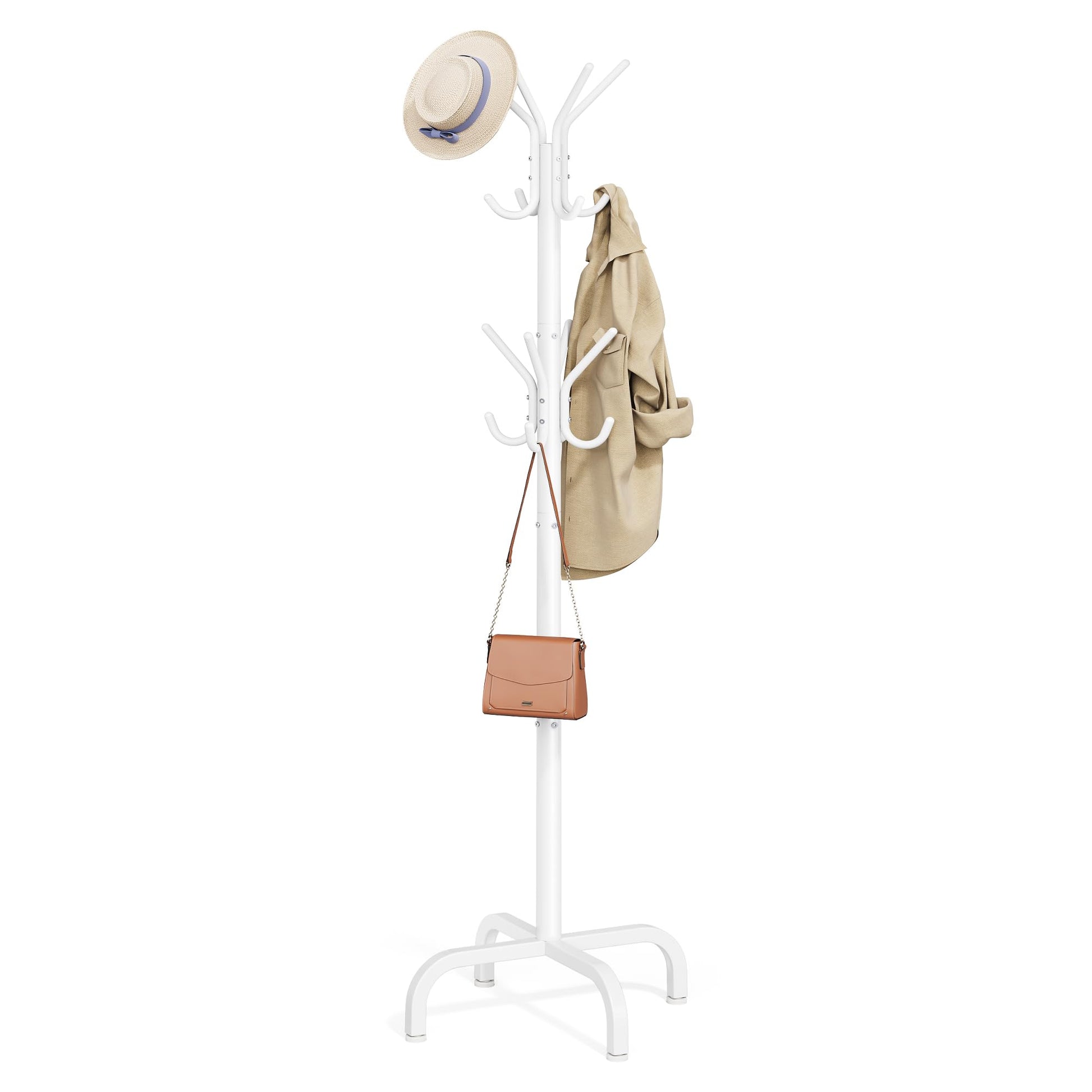SONGMICS Coat Rack Freestanding with 16 Hooks, Metal Coat Tree Stand with 4 Adjustable Feet