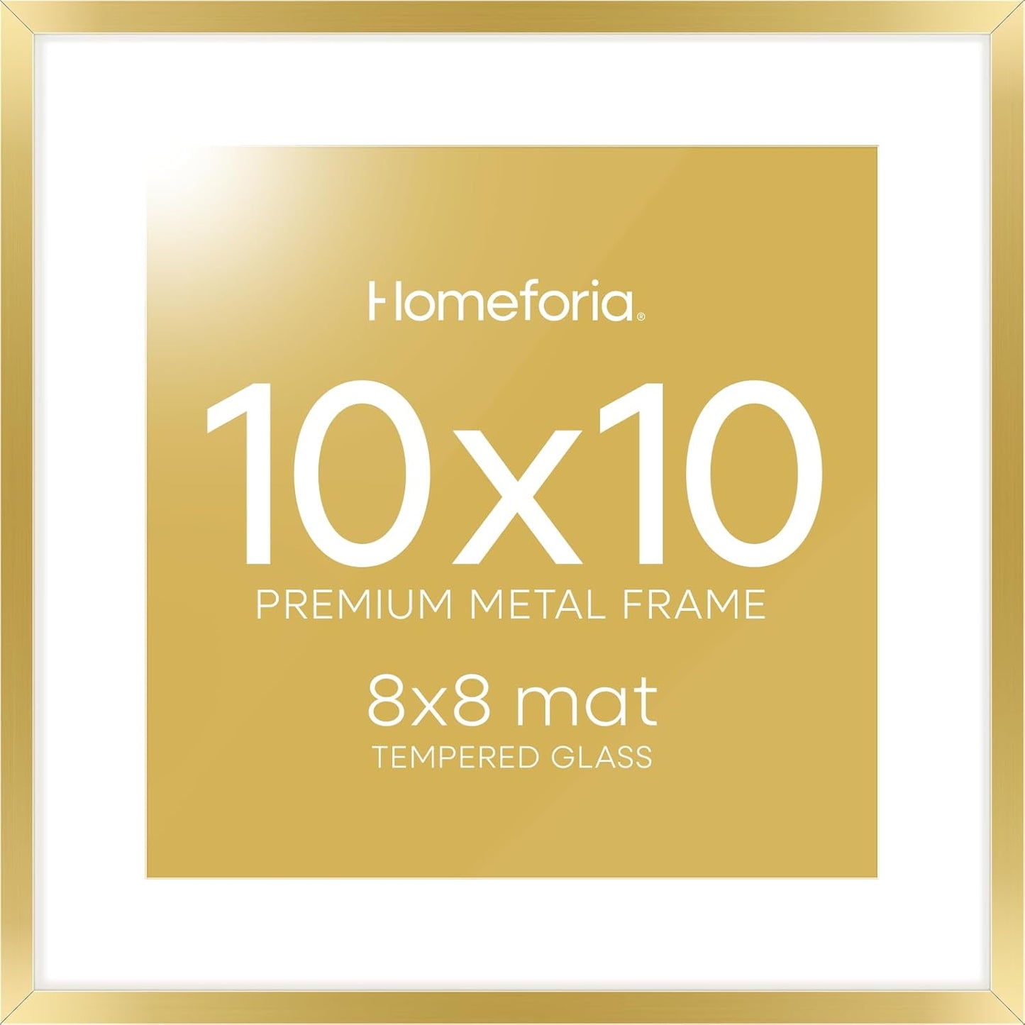 Homeforia Square 10x10 Gold Frame, High End Metal 10 by 10 Picture Frames with Mat 8 x 8, 10by10