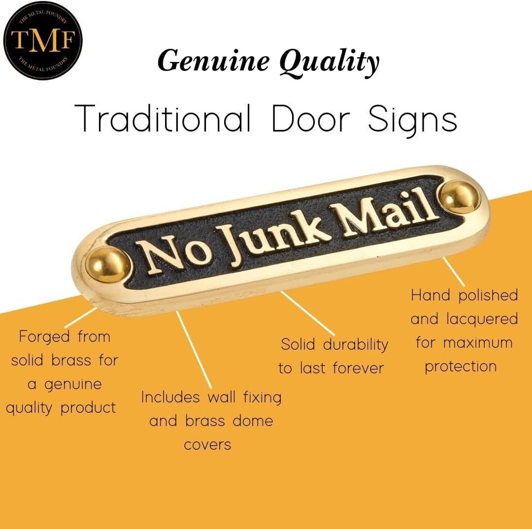 No Junk Mail Metal Brass Door Sign. Traditional Style Home Décor Wall Plaque Handmade By The Metal