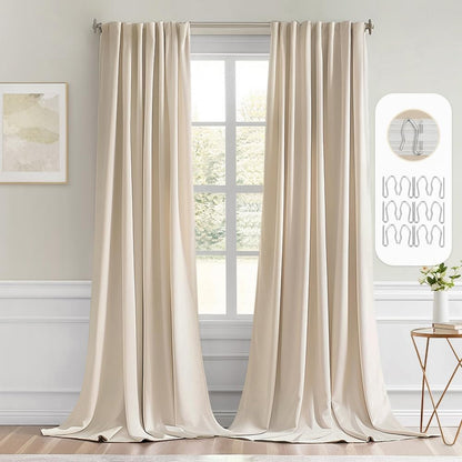 MIULEE Back Tab Cream Beige Curtains 92 Inch Long 2 Panels Set for Living Room Bedroom, Ivory Rod