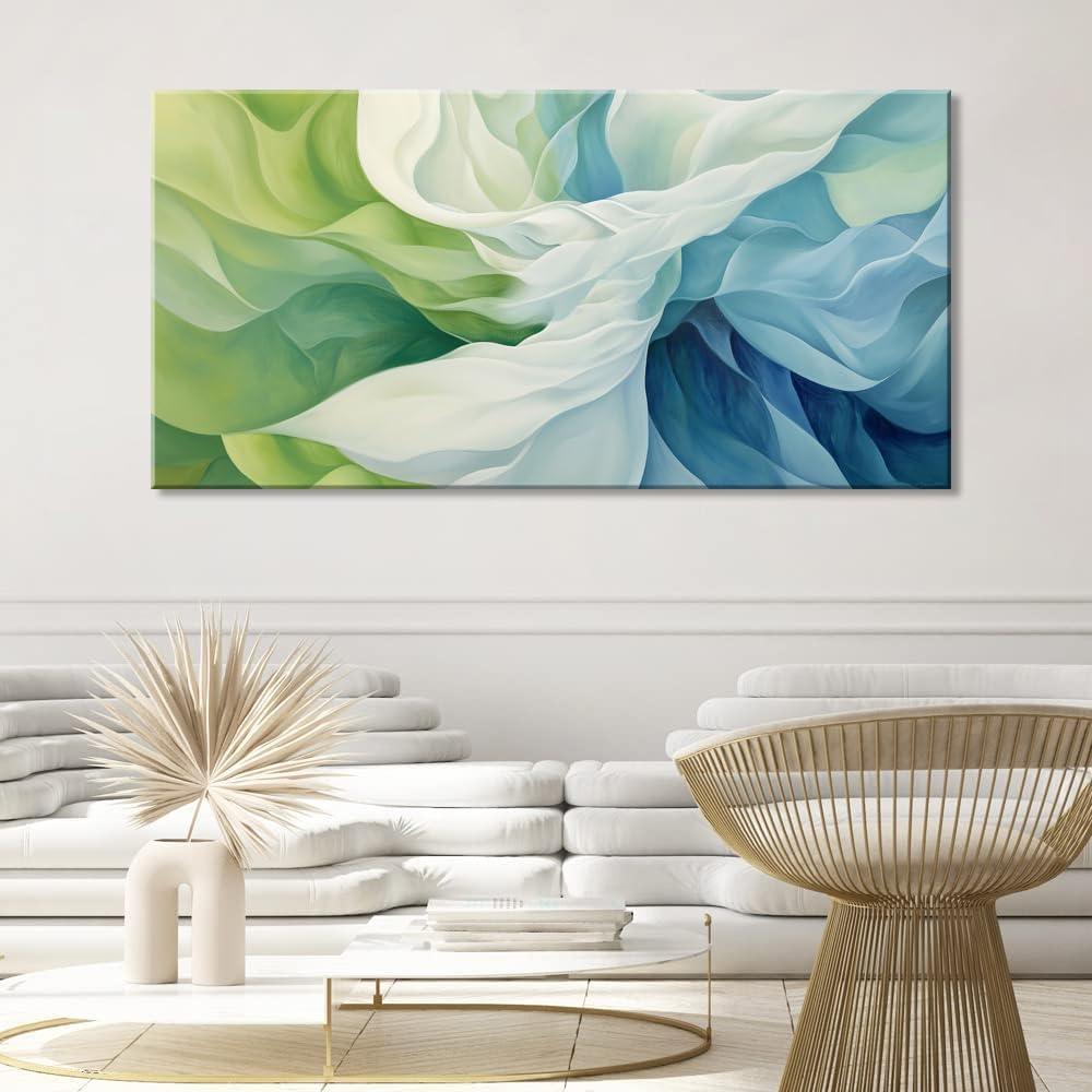 LASMOND Abstract Lines Wall Art for Living Room Canvas Prints Aqua Turquoise Blue Green Artwork