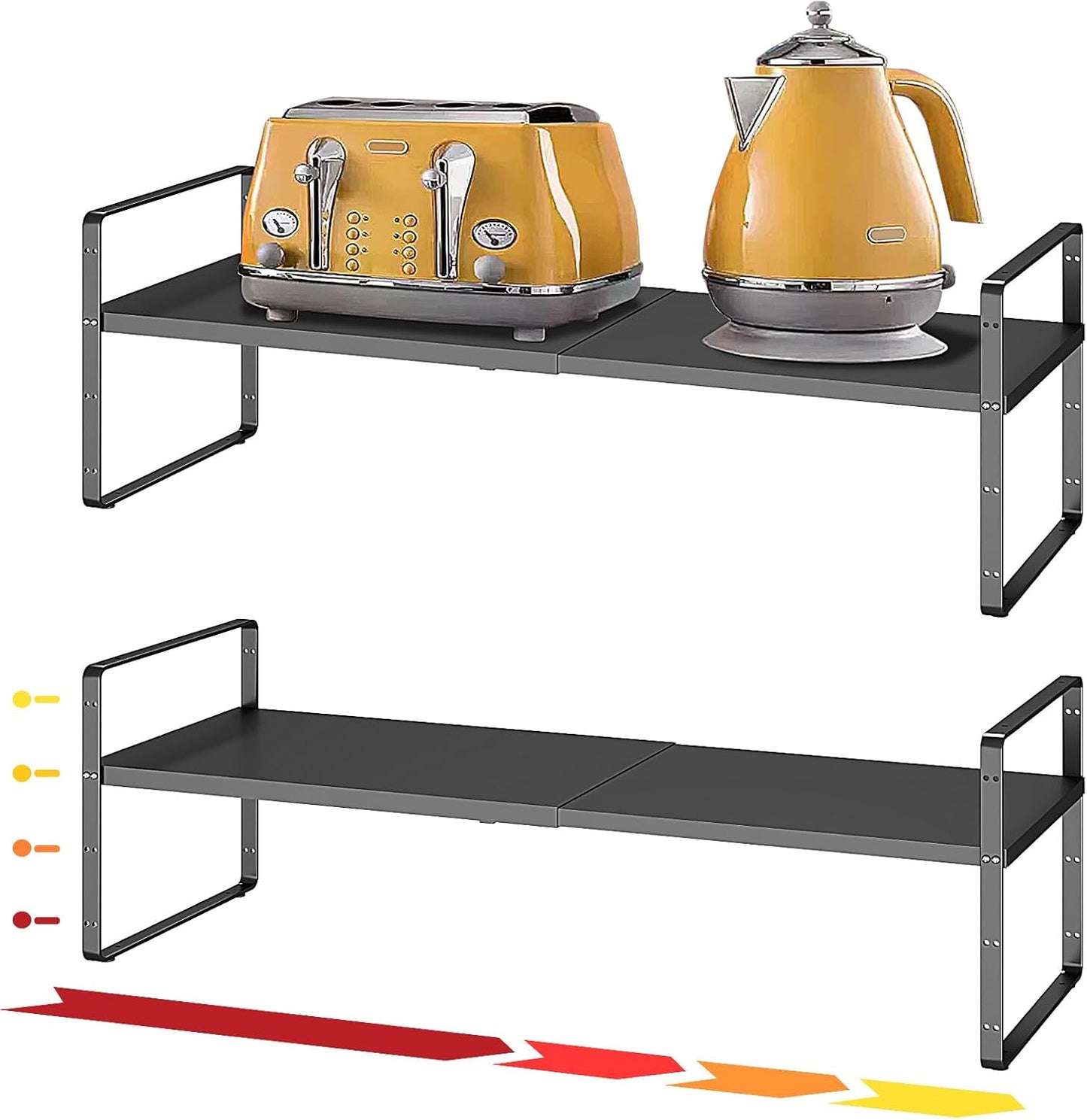 16.5~27.1" Expandable Shelf Organizer, 2Pack 8.1" Wide Stackable Cabinet Shelf Organizers, Black