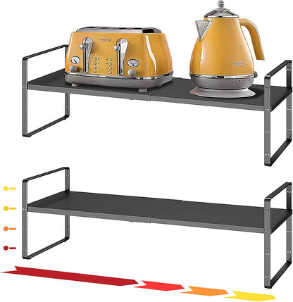 16.5~27.1" Expandable Shelf Organizer, 2Pack 8.1" Wide Stackable Cabinet Shelf Organizers, Black