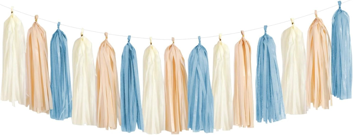 Dusty-Blue Baby-Shower Party-Decorations Tassel-Garland - 15pcs Neutral Boho Birthday Wedding