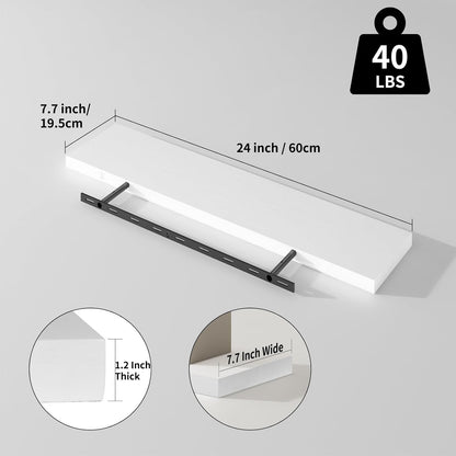 SAUMONIERES Floating Shelves 8 Inch Deep Solid Wood Wide Wall Shelf Set of 2 Wall Mounted for