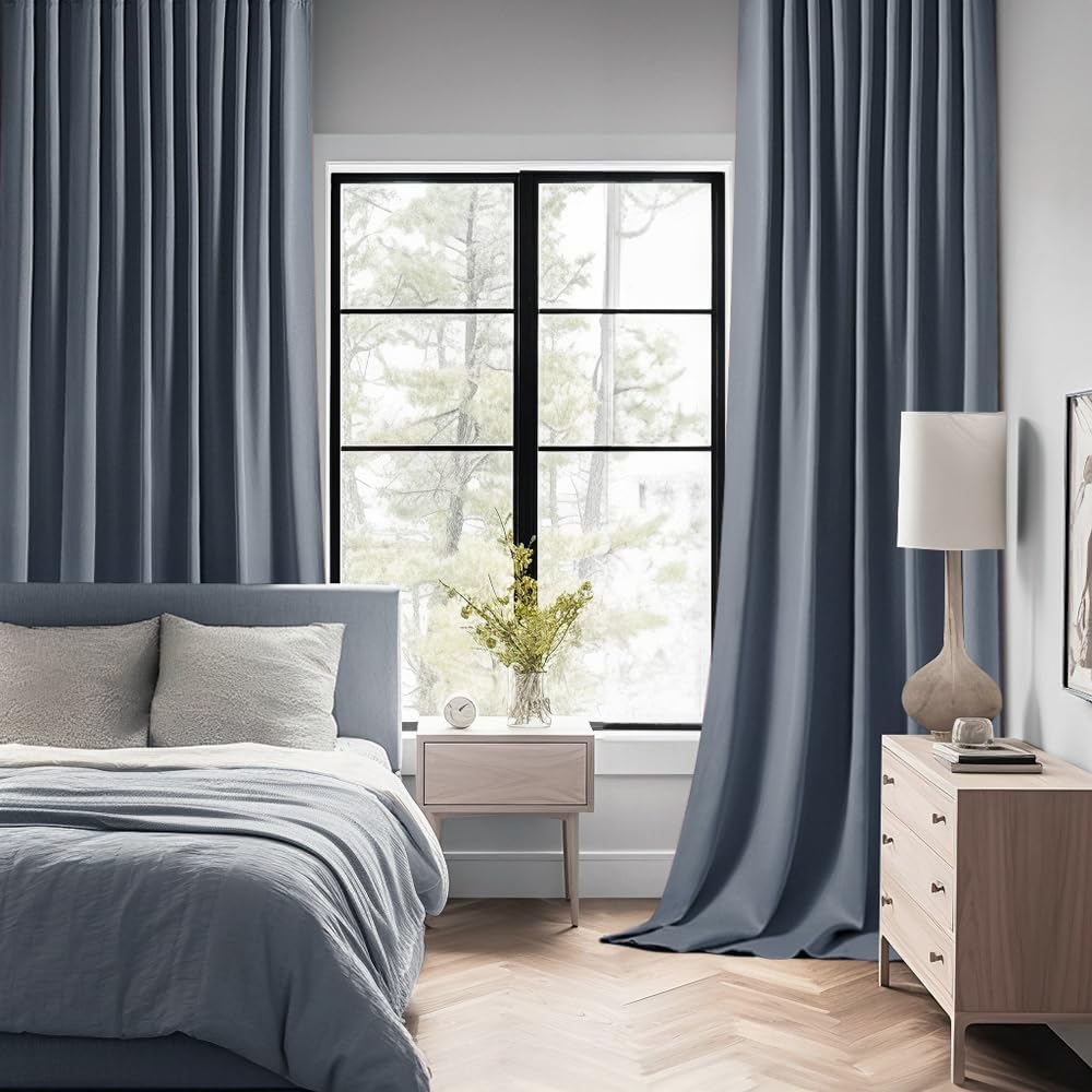 MIULEE Stone Blue Back Tab Blackout Curtains 102 Inch Long 2 Panels Set for Bedroom, Rod