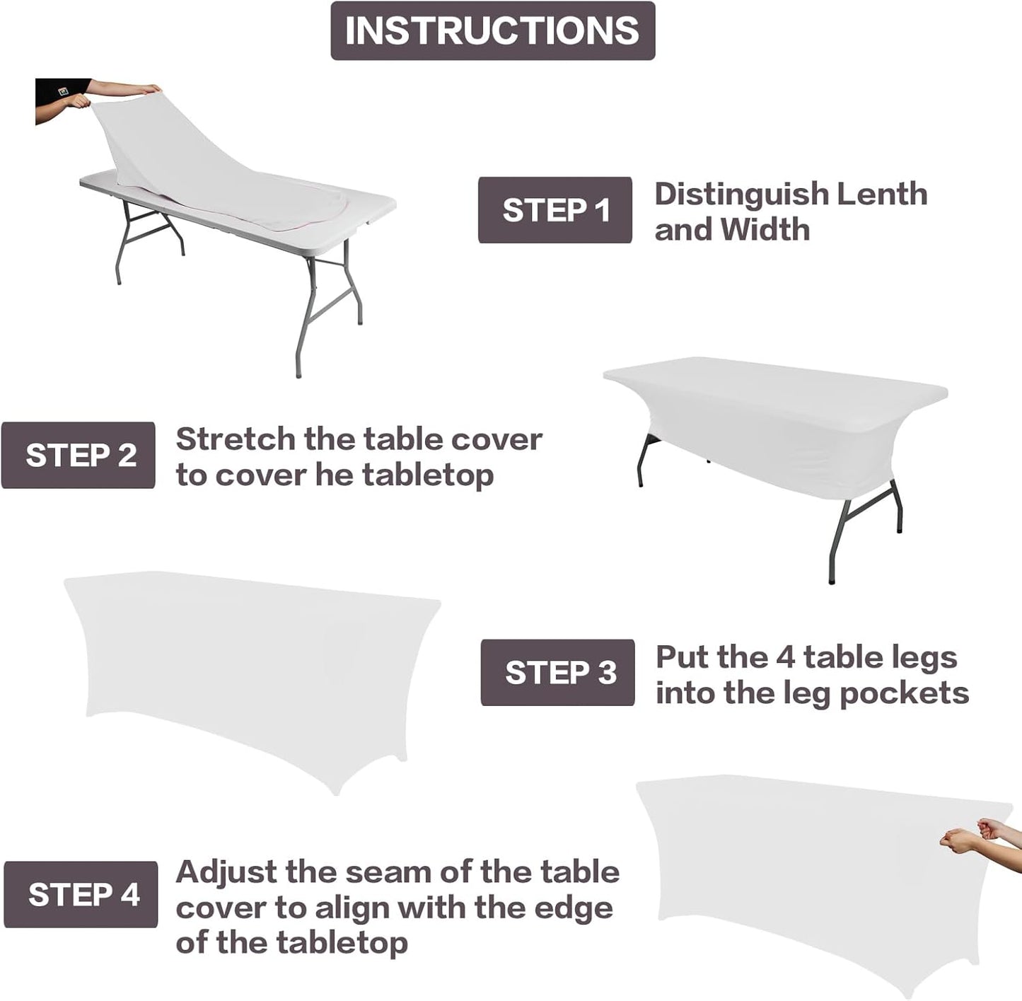 IVAPUPU 2 Pack 6FT Table Cloth for Rectangular Fitted Events Stretch White Table Covers Washable
