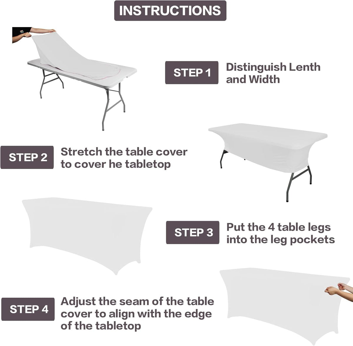 IVAPUPU 6FT Spring Table Cloth for Rectangular Fitted Events Stretch White Table Covers Washable