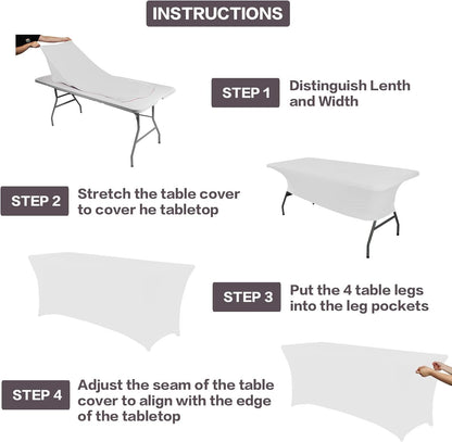 IVAPUPU 6FT Spring Table Cloth for Rectangular Fitted Events Stretch White Table Covers Washable