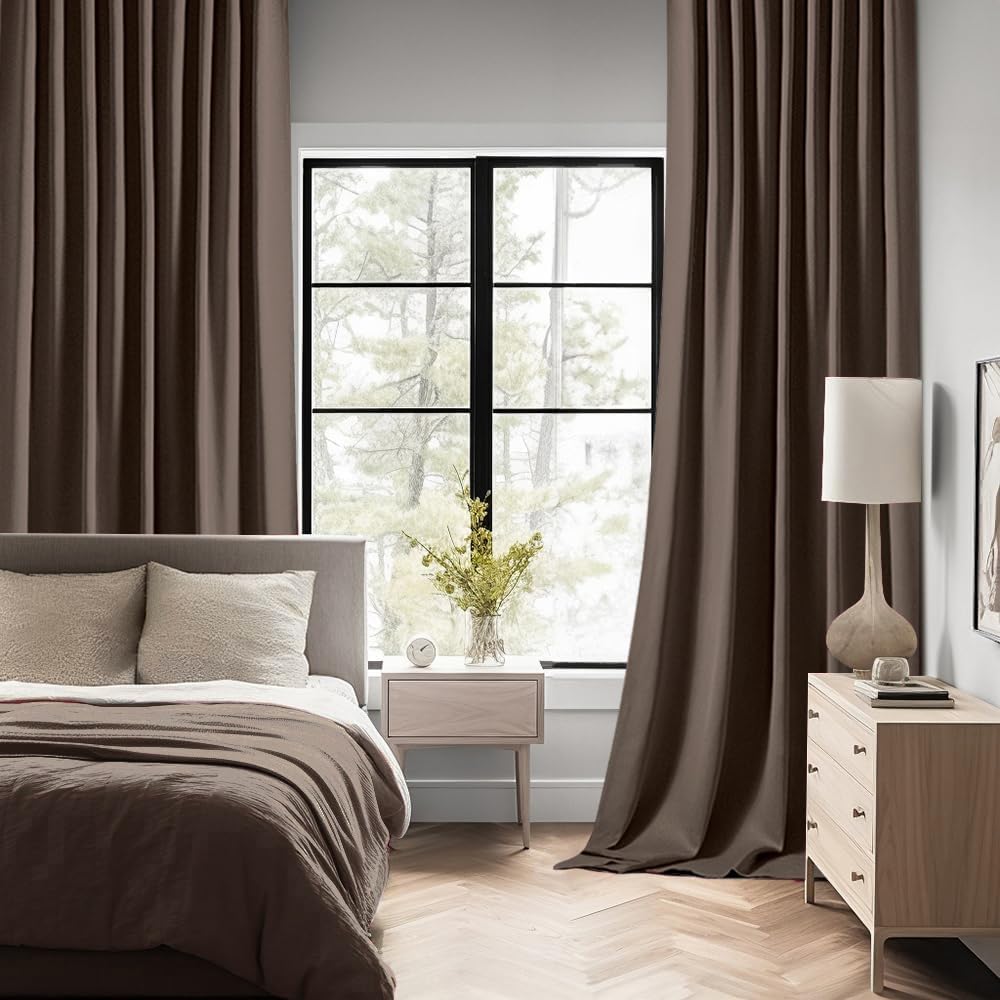 MIULEE Chocolate Brown Back Tab Blackout Curtains 72 Inches Long 2 Panels Set for Living Room