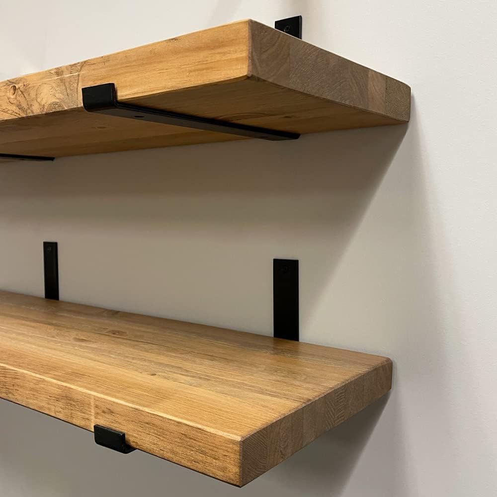Rustic Shelves with J-Brackets Set of 2, Industrial Shelf, Kitchen Shelves, Solid Wood, Decorative