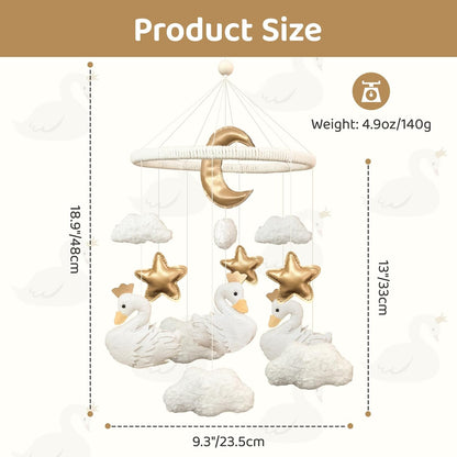 Baby Mobile for Crib Swan Nursery Decor for Girls Handmade Boho Baby Crib Mobile Cloud Moon Star