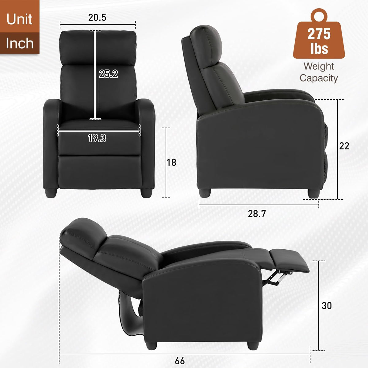 BestMassage | Recliner Chair | No Massage Function | Leather Black | with Lumbar Support