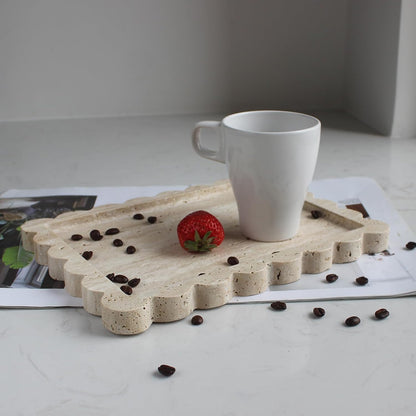 Natural Luxury Scalloped Marble Tray 10.8"x8", Rectangle Vanity Tray for Bathroom Kitchen Counter