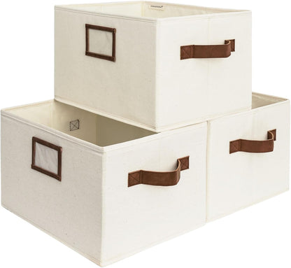 StorageWorks Storage Baskets for Shelves, Foldable Fabric Closet Storage Bins with PU Handles