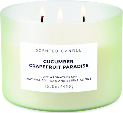 Cucumber Grapefruit Paradise 3-Wick Scented Candle | Large Soy Candle for Home 15.8 oz | Fresh