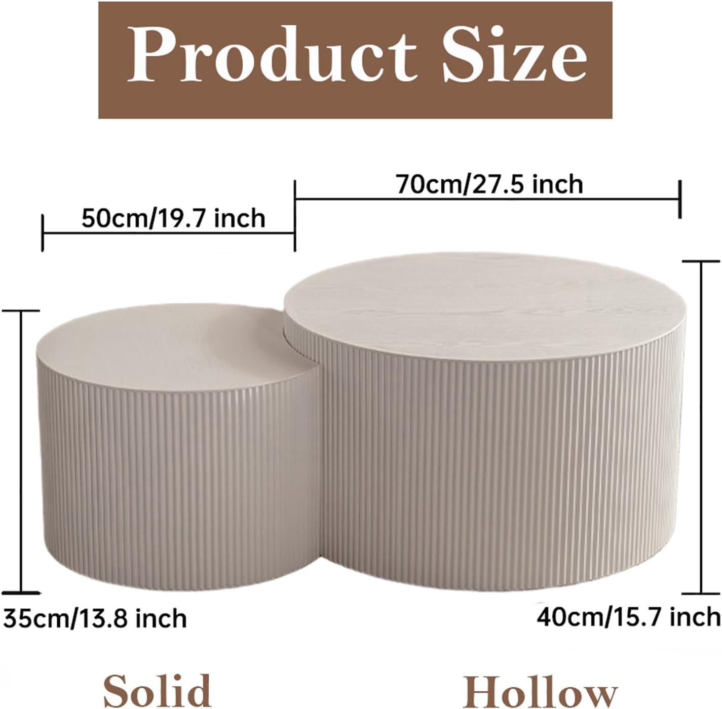 Round Nesting Coffee Table White Round Fluted Coffee Table Set of 2 for Living Room Small Circle