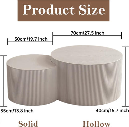 Round Nesting Coffee Table White Round Fluted Coffee Table Set of 2 for Living Room Small Circle