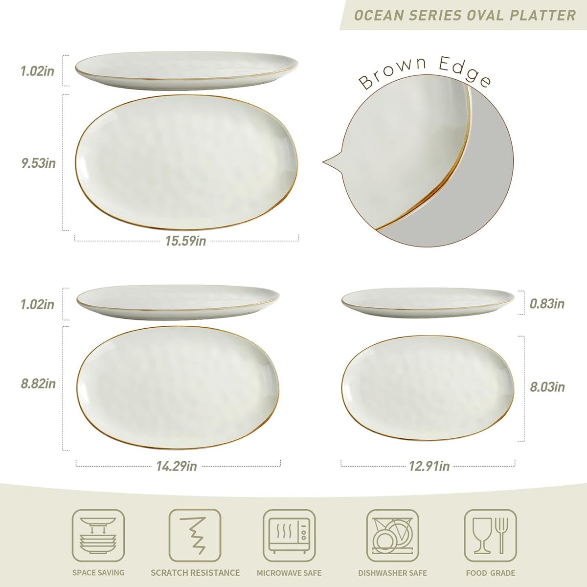 famiware Serving Platter, Oval 15.59/14.3/12.9inch Serving Dishes for Entertaining, Serving Bowls