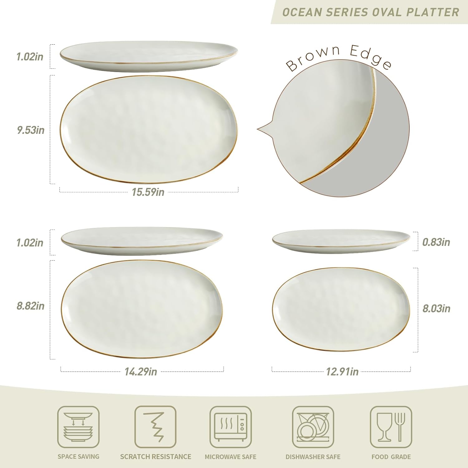 famiware Serving Platter, Oval 15.59/14.3/12.9inch Serving Dishes for Entertaining, Serving Bowls