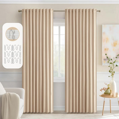 MIULEE Back Tab Beige Curtains 84 Inch Length 2 Panels Set for Living Room Bedroom, Cream Rod