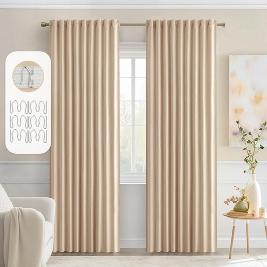 MIULEE Back Tab Beige Curtains 84 Inch Length 2 Panels Set for Living Room Bedroom, Cream Rod