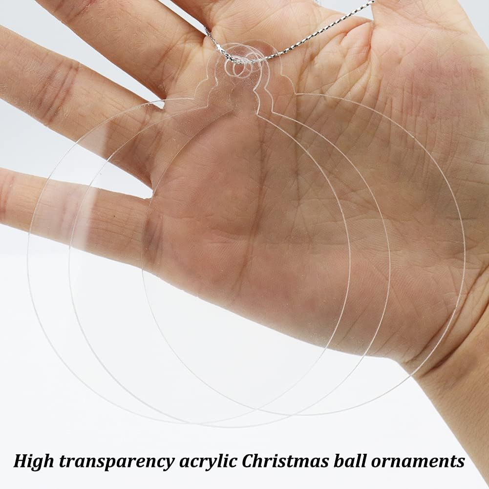 20pcs 3 Inch Clear Blank Acrylic Ornaments - Unfinished Round Acrylic Christmas Hanging Ornaments