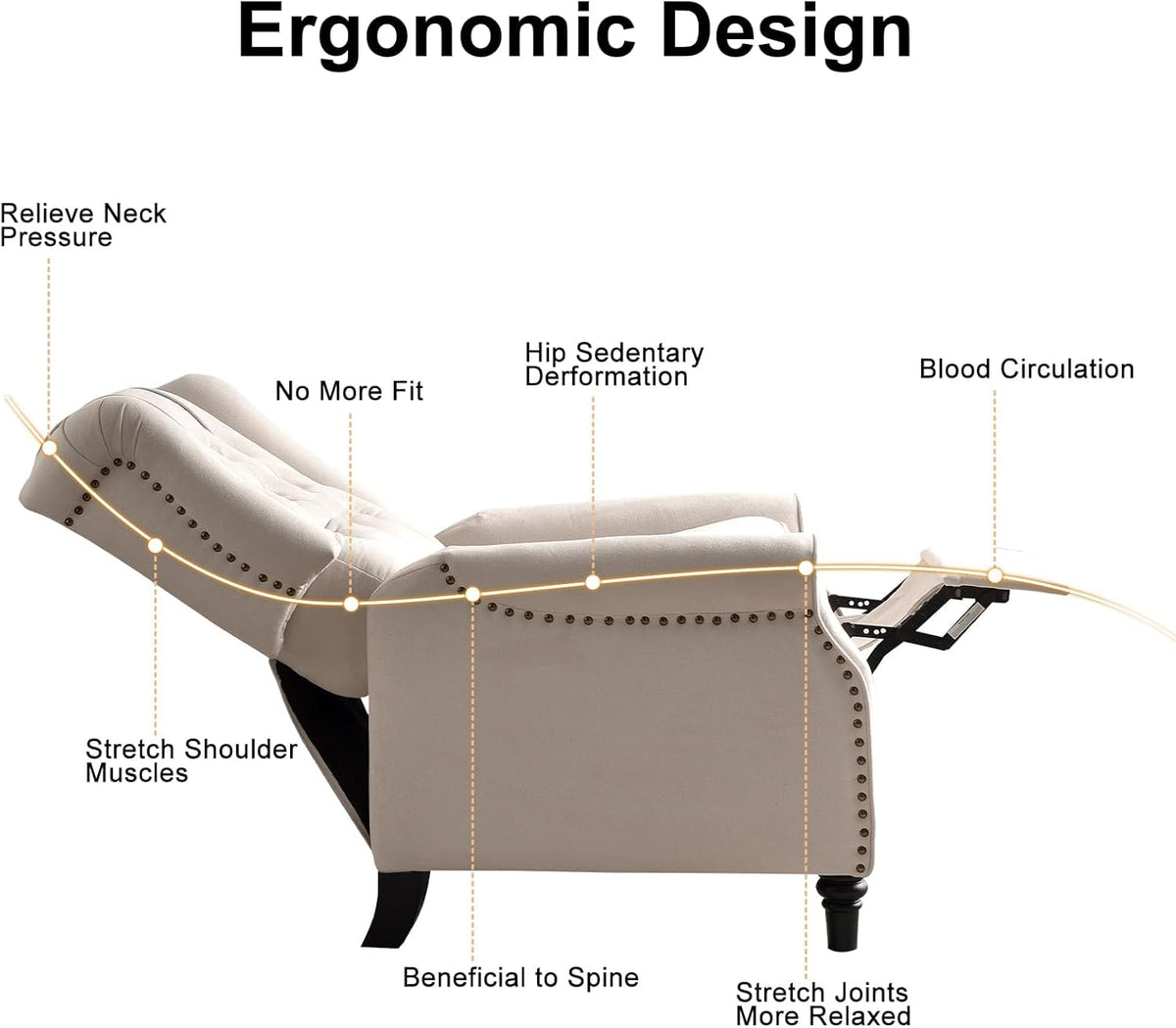 EBELLO Pushback Recliner Chair, Fabric Armchair Push Back Recliner with Rivet Decoration, Mid